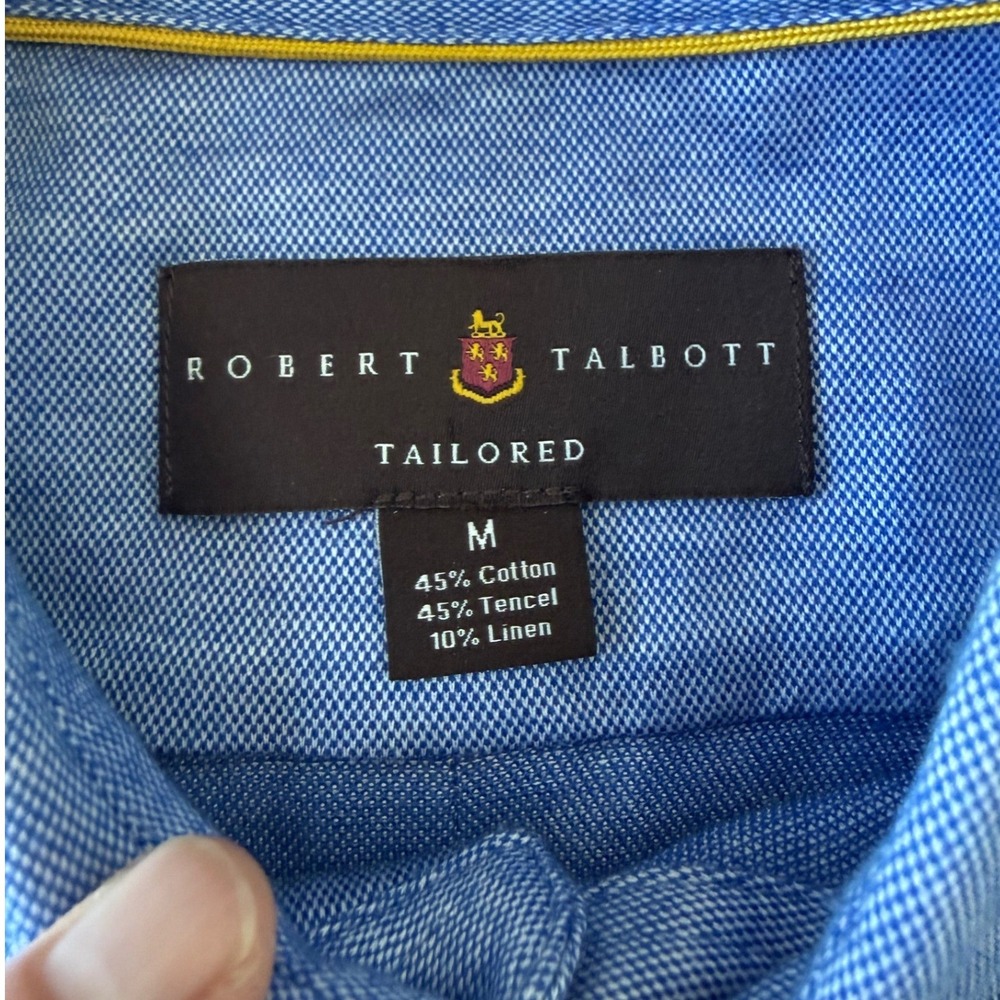 Robert Talbott Button Down Mens M Blue Good Cotton Tencel Linen Tailored Shirt - Picture 4 of 6